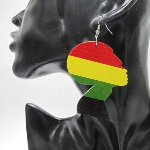 RASTA Afro Girl Wood Earrings