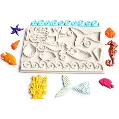 Mermaid Tail Fondant Silicone Molds Cake Decorating Tools Shell Starfish Conch Shape Chocolate SugarCraft Clay Resin Moulds
