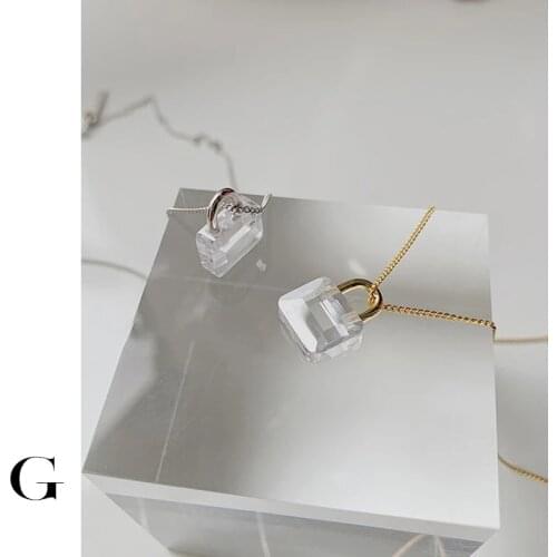 GHIDBK 925 Sterling Silver Dainty Crystal Zircon Lovely Lock Pendant Choker Neckalces Women Street Style Charms Collars Chokers