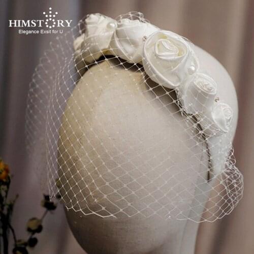 Himstory Romantic White Rose Flower Headdress Hairband Women Fashion New Headband Veils Handmade Wedding Headwear