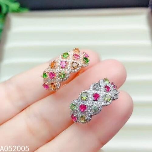 KJJEAXCMY fine jewelry 925 sterling silver inlaid natural tourmaline new Female ring vintage Support Detection