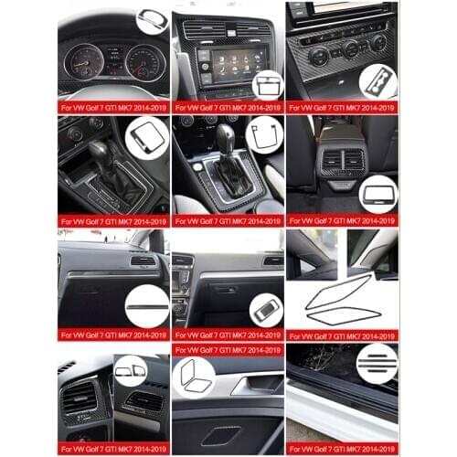 For VW Golf 7 GTI Mk7 2014-2019 Carbon Fiber Car Inner Central Control CD Air Outlet Button Panel Decor Stickers Combination Set
