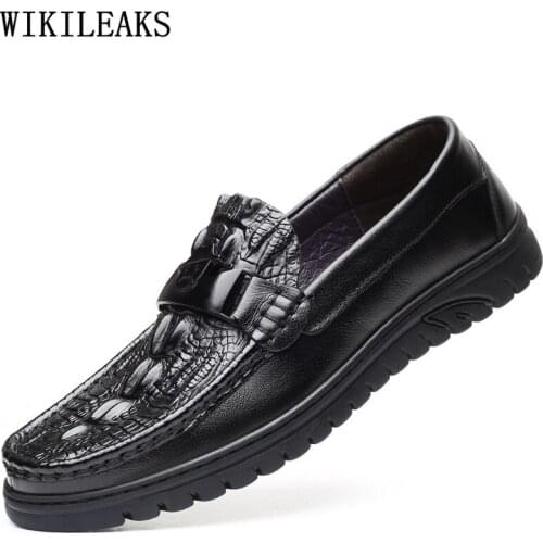 Brown Mens Loafers Crocodile Shoes Luxury Platforms Leather Casual Shoes Man Designer Black Slip on Shoes Men Zapatos De Hombre