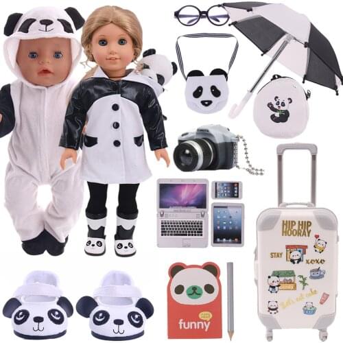 12Pcs/Set Doll Clothes Shoes Panda Series Cartoon Animals Accessories For 18 Inch American&43cm Reborn Baby New Born Doll Girls