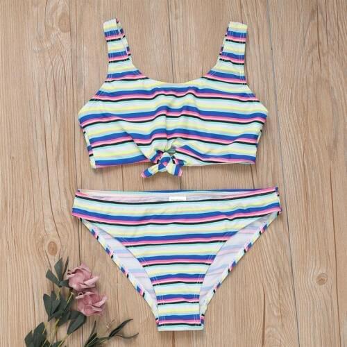 2019 Swimsuit For Girls Two Pieces Blue Striped Swimwear 6-16 Years Childrens Swimwear Two Piece Bathing Suit Swimming G1-CZ957