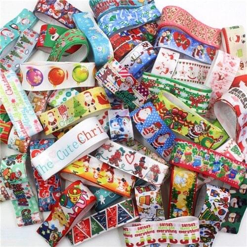 1971327,22-25mm MIX Christmas holiday decoration gift wrapping Printed grosgrain ribbon,10yrds DIY handmade headwear accessories