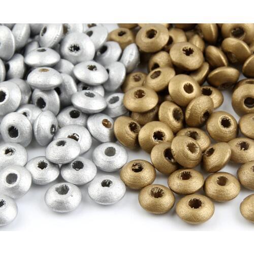 Handmade Wood Beads 12x5mm Gold&Silver Color Flattened Small Wood Beads for Jewellry Making DIY Pacifier Clip 100pcs/lot