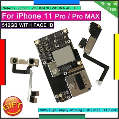For iPhone 11 Pro 512GB Unlocked Motherboard Factory Original Mainboard Logic Board Clean iCloud Plate WITH FACE ID 11 Pro Max
