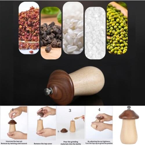 Solid Wood Salt and Pepper Grinder Mushroom Pepper Mills Manual Salt and Pepper Spice Herbs Coffee Grinder Kitchen Mill Tools