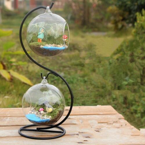 BTH9801 2014 New European Style Creative Hanging Glass Vase Beautiful Home Decorative S Style Iron Stand Vase Friend Gift