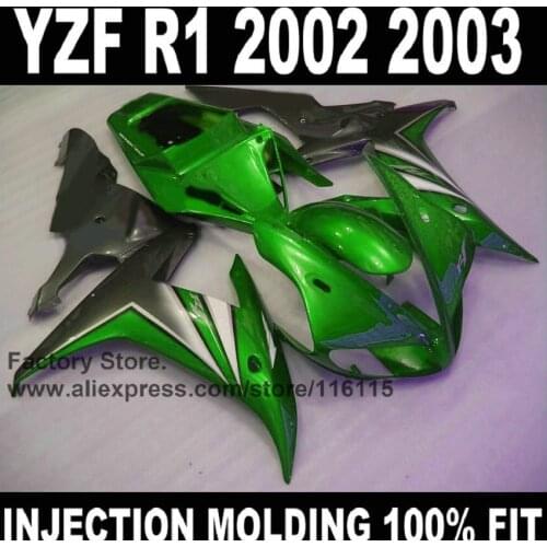 MOTOMARTS ABS plastic 100% Full injection molding fairings kit for YAMAHA 2002 YZF R1 2003 R1 02 03 green gun gray fairing