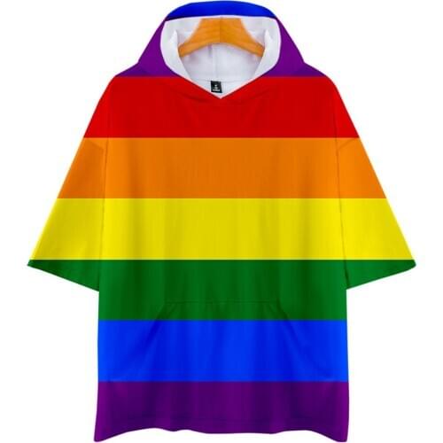 Fashion Pride LGBT Clothes Gay Love Lesbian Rainbow Flag Design hooded T Shirt Men Women High Quality Streetwear tshirt T-shirt
