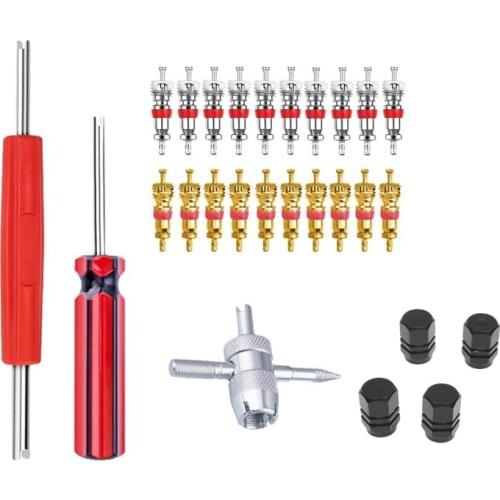 Set of 4 Alu Valve Caps for Tires of Bicycle, Motorcycle, Car - Black with Valve Core Tool Set 20Pcs Valve Cores