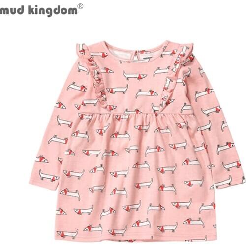 Mudkingdom Girls Dresses Long Sleeve Spring Autumn Cute Brief Princess Dress Cartoon Print 3-7T Girls Clothes