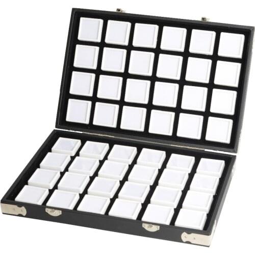 Portable Black Pu Leather Travel Gem Box Gemstone Storage Case Jewelry Tray Stone Holder Showcase 6 sizes inside porte bijoux