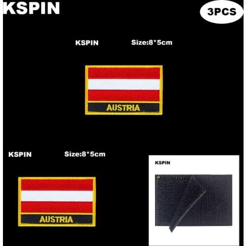Rectangle National Flag Patch Hook Loop Austria Badges Armband 3D Stick on Jacket Backpack Stickers