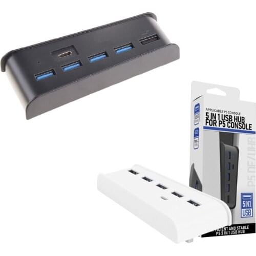 For PS5 6 in 1 USB Hub USB Splitter Expander Hub Adapter with 5 USB A + 1 USB C Ports for PS5 Console