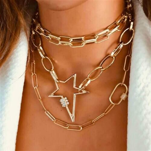 Retro Alloy Lightning Five-pointed Star Pendant Necklace for Woman 2020 New Personality Multilayer Necklace Sets