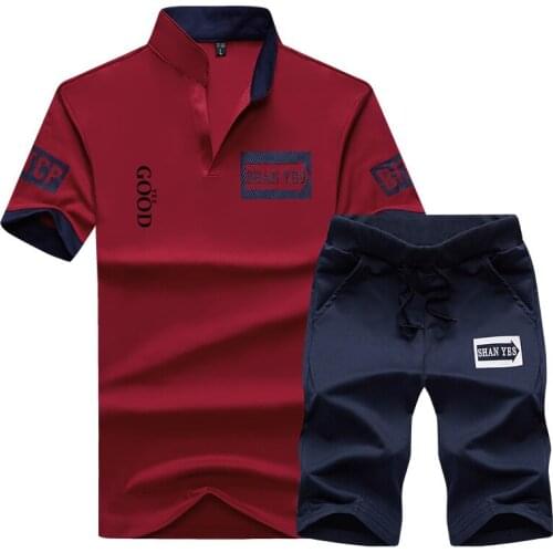Men Tracksuit 2021 Summer Casual Short Sleeve Shirt + Shorts Mens Set 2 Pieces Set Letter Printing Male Polo Suit Sportswear