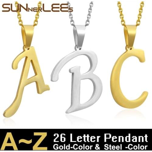 SUNNERLEES Fashion Jewelry 26 Letter A~Z Steel/Gold Color Stainless Steel Pendant Optional Chain Necklaces For Mens Womens LP04