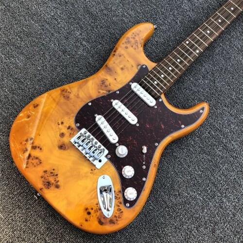 High Quality Burl Top Solid Wood ST Electric Guitar with Rosewood Fingerboard