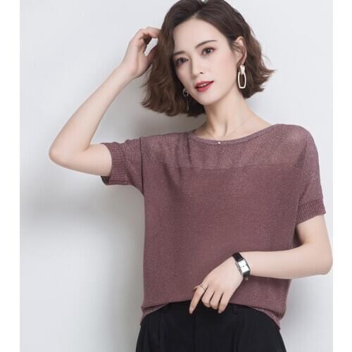 High Quality Women Blouse Summer Hollow Knit Shirts Lady Short Sleeve Hollow Tops