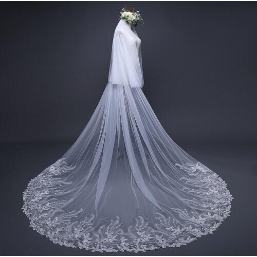 Top Quality 3 Meter Ivory Ultrathin Lace Bridal Veils DX9012
