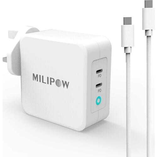 100W GaN Charger,USB Type C Dual Charger with Power Delivery for MacBook Air iPad iPhone 11 Pro Samsung Huawei ASUS Lenovo DELL