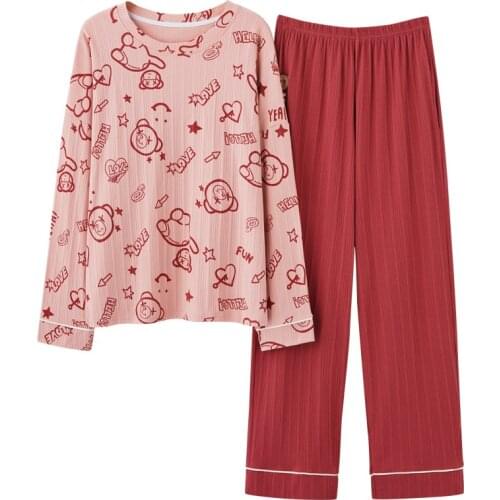 Big Size Pajamas For Women Cotton Loungewear 4xl 5xl Cute Cartoon Two Piece Set Autumn Winter Home Clothes For Plus Size Ladies