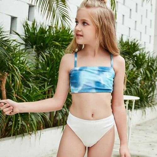 2T-14T Children Bikini Set Swimsuit Kids Bodysuits Tie Dye Summer Beach Swimwear Adjustable Strap Bathing Suit For Teen Gilr