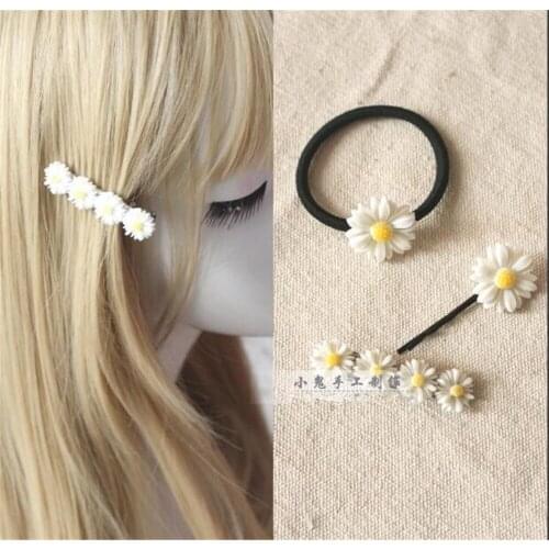 1pcs Rope Bands HairPins Ponytail Cute Daisy Flower Hair Clip Elastic Hair Ring Woman Girls Kids Holder Hair Accessories B859