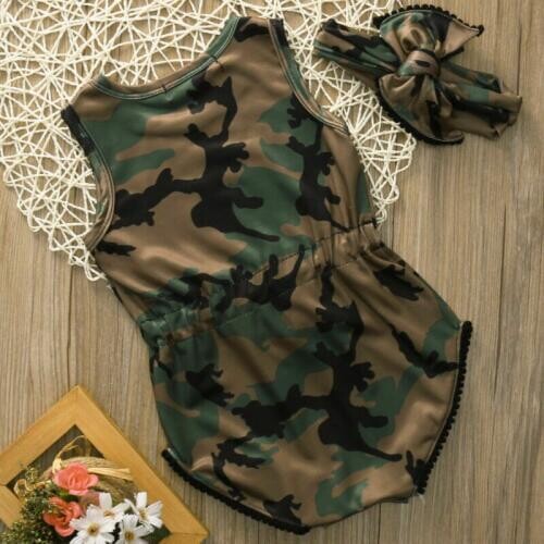 2020 Newborn Baby Girl Clothes Camouflage Sleeveless Bodysuit +Headband Casual Infant Toddler Summer One Piece Outfits 1-2T