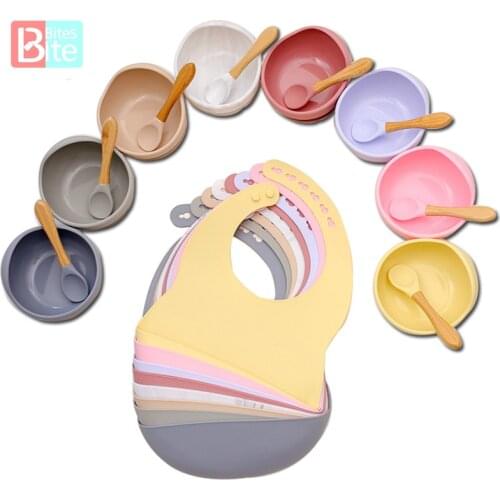 3PCS/SET Baby Feeding NO BPA Food Grade Silicone Non-slip Material Bib Feeding Bowl SpoonLearn To Eat Baby Supplies for Kids