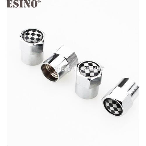 4 x Car Styling Cool Fashion Stainless Zinc Alloy Check Flag Car Tire Valve Caps Wheel Tires Tyre Stem Air Cap Airtight Covers