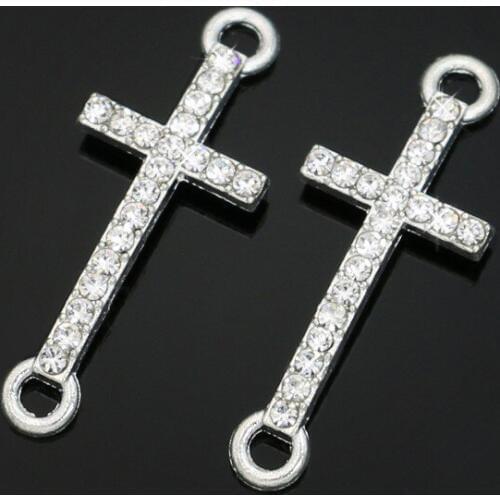 6pcs Silver Plated Enamel Cross Jesus Connectors fit Jewelry Making Bracelet Findings Accessories DIY Craft 27x11mm