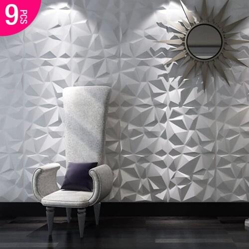 9 PCS 30x30cm 3D Wallboard Geometric Cut Diamond Wood Carved Wall Sticker 3D Background Wall Sticker Decor Panel House Decor