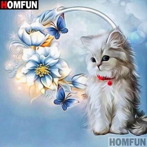 HOMFUN Full Square/Round Drill 5D DIY Diamond Painting "Animal cat flower" 3D Diamond Embroidery Cross Stitch Home Decor A19858