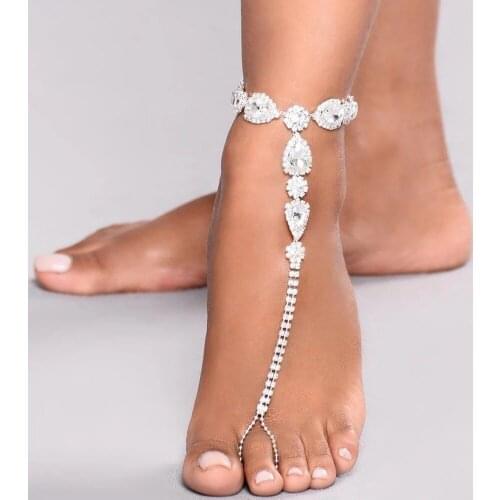 Fashion Geometric Shining Crystal Chain Toe Ring Anklets For Women New Summer Bohemia Barefoot Sandals Foot Jewelry Ankle Anklet