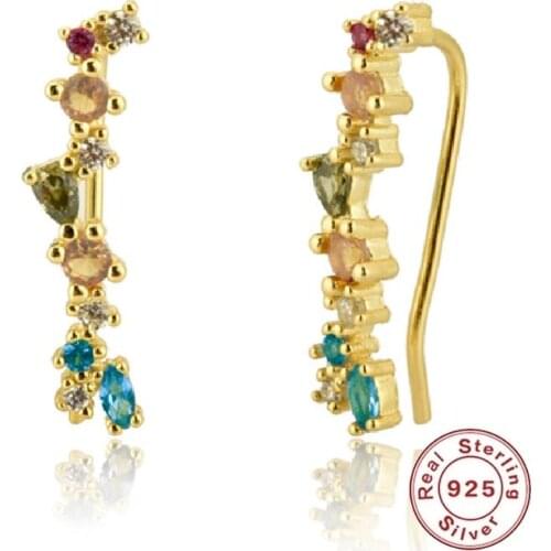 CCFJOYAS European and American 925 Sterling Silver Colorful Zircon Stud Earrings Women Gold Earring Fashion Jewelry Dropshipping