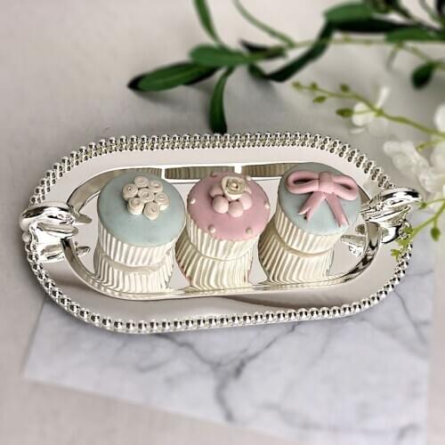 Plated Silver Metal Plate Snack Tray Macaron Childrens Birthday Cake Stand