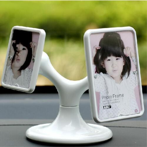 Creative Mini White Acrylic 360 Degree Rotating Magnetic Photo Frame for Auto Car Decor Ornaments