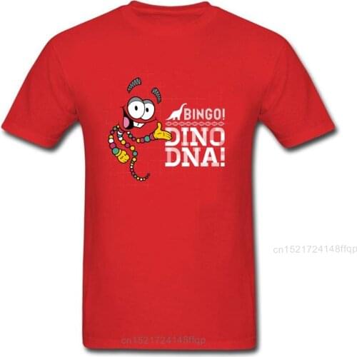 Jurassic Bingo T Shirt Mens Cartoon T-shirt Funny Dino DNA Tshirt Man Red Tops Cotton Tees Novelty Student Clothes