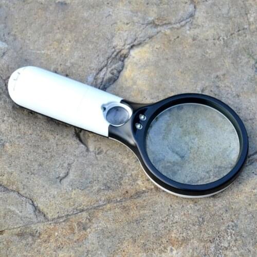 G5AB LED Illuminated Magnifier with 3x 45x High Magnification Lightweight Handheld Magnifying Glass Readin Inspection Coins