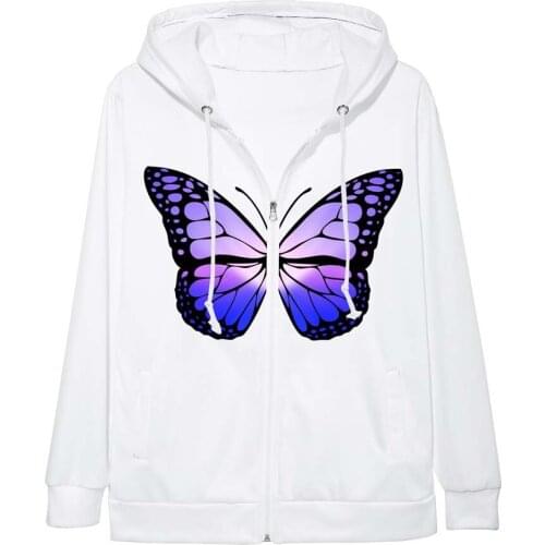 Colorful Butterfly Zip Hoodie 2D 3D Printing Unisex Hooded Casual Loose Oversized Warm Polyester Cardigan Jacket 2021 New Top