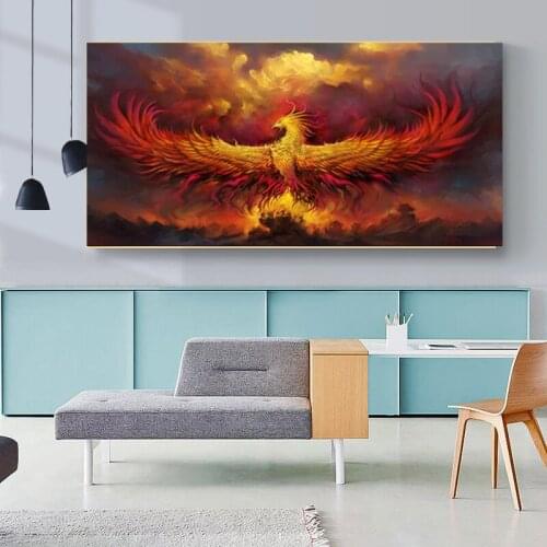 Canvas Painting Wall Art Golden Bird Phenix Picture Animal Posters and Prints Wall Pictures for Living Room Decorative Paintings
