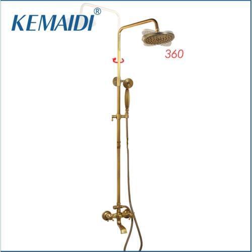 KEMAIDI Rainfall Bathroom Shower Set Brass Antique Shower Mixers with Handshower Single Handle Wall Mounted Shower Faucet Tap