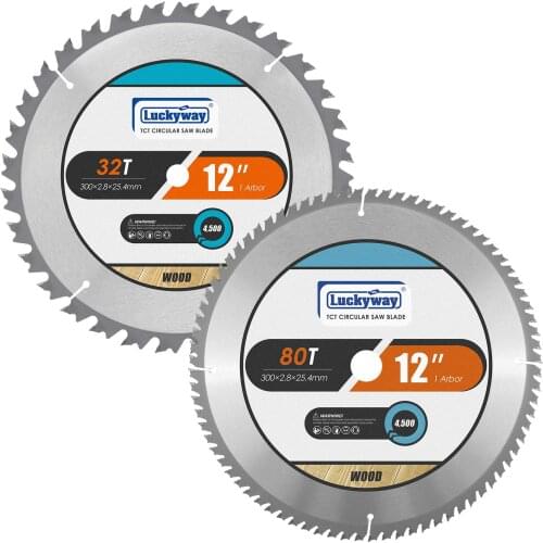 Luckyway 2-Pack 12 Inch Miter Saw Blades 32T&80T with 1 Inch Arbor TCT Circular Saw Blade for Cutting Wood