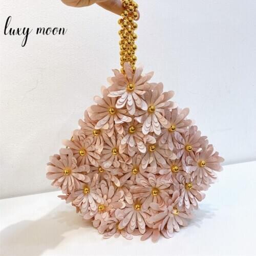 Little Daisy Women Mini Handbag Luxury Flowers Beaded Ladies Wedding Party Purse and Handbag Vacation Beach Women Bag ZD1796
