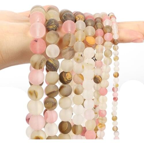 Matte Frosted Watermelon Peel Chalcedony Natural Stone Bead Round Loose Space Bead For Jewelry Making Bracelet DIY 4/6/8/10/12MM
