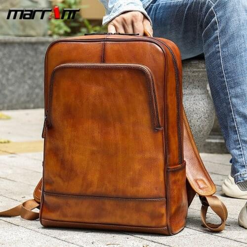 Mens New Leather Shoulder Bag Business 15.6 Inch Computer Bag Scrub Tree Paste Head Layer Leather Backpack Wholesale